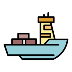Boat with cargo icon. Outline boat with cargo vector icon color flat isolated