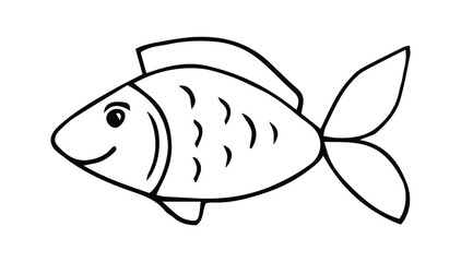 Cute tropical fish - a picture for coloring. Vector linear fish - animal design element. Aquarium fish - pet. Outline. hand drawing