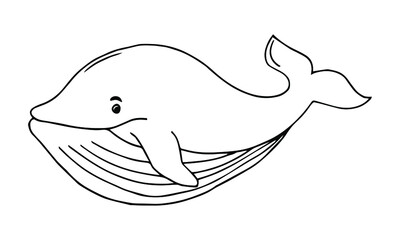 A whale drawn with a contour. Drawing a whale with a black line. Vector coloring book for kids.
