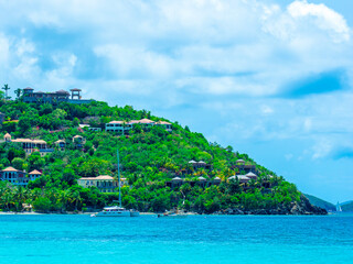 Homes and villas on a mountain near the tropical water in the U.S. Virgin Islands © Kyle