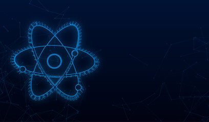 Atom icon vector, atom symbols on blue background