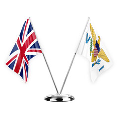 Two table flags isolated on white background 3d illustration, united kingdom and virgin islands