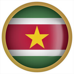 Suriname 3D rounded Flag Button Icon with Gold Frame
