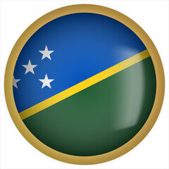 Solomon Islands 3D rounded Flag Button Icon with Gold Frame