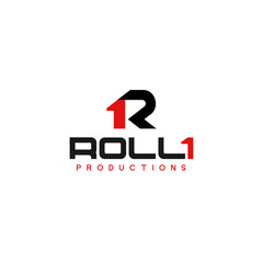 Flat letter initial R ROLL1 production logo design