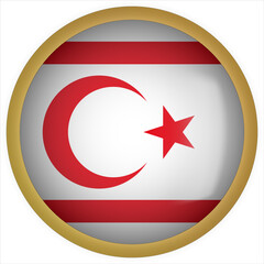 Turkish Republic of Northern Cyprus 3D rounded Flag Button Icon with Gold Frame