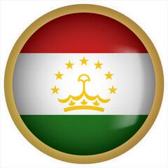 Obraz premium Tajikistan 3D rounded Flag Button Icon with Gold Frame