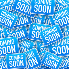 Coming soon hanging sign sticker pattern. Sign for door. Vector stock illustration.