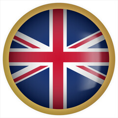 Obraz premium United Kingdom 3D rounded Flag Button Icon with Gold Frame