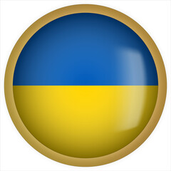 Ukraine 3D rounded Flag Button Icon with Gold Frame