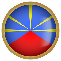 Obraz premium Reunion 3D rounded Flag Button Icon with Gold Frame