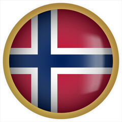 Fototapeta premium Norway 3D rounded Flag Button Icon with Gold Frame