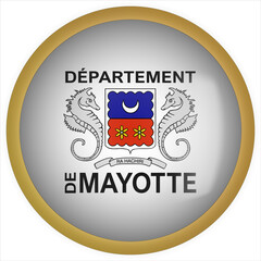 Mayotte 3D rounded Flag Button Icon with Gold Frame