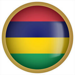 Mauritius 3D rounded Flag Button Icon with Gold Frame