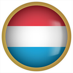 Luxembourg 3D rounded Flag Button Icon with Gold Frame