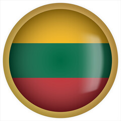Lithuania 3D rounded Flag Button Icon with Gold Frame
