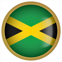 Jamaica 3D rounded Flag Button Icon with Gold Frame