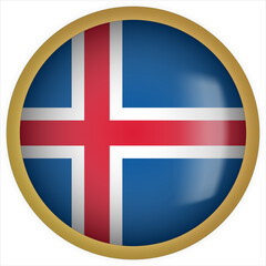 Obraz premium Iceland 3D rounded Flag Button Icon with Gold Frame
