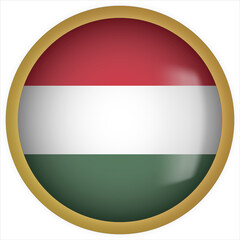Hungary 3D rounded Flag Button Icon with Gold Frame