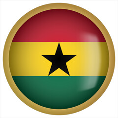 Ghana 3D rounded Flag Button Icon with Gold Frame