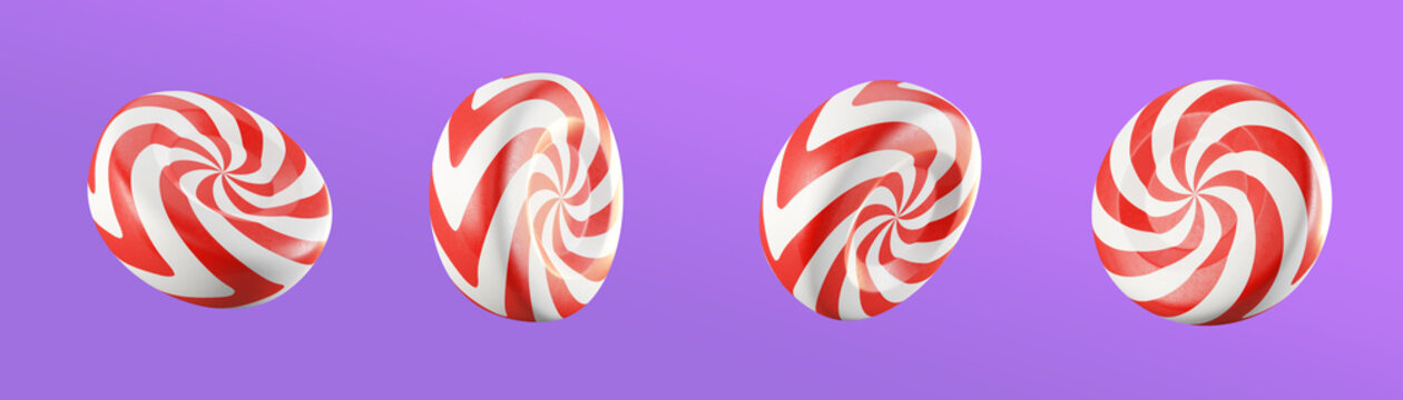 Christmas candy spiral 3d rendering multiple angles