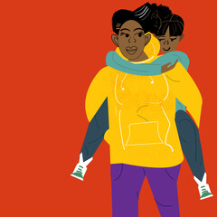 illustration of a gay woman giving her daughter a piggyback ride