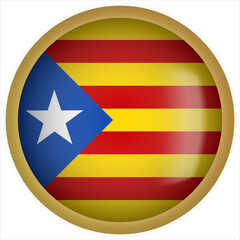 Catalonia 3D rounded Flag Button Icon with Gold Frame