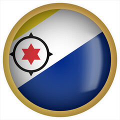 Bonaire 3D rounded Flag Button Icon with Gold Frame