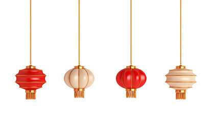 Set collection of various Chinese lantern isolate on white background, 3D illustration. © sofirinaja