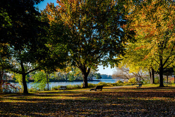 Sunrise and sunset on St. Lawrence river 