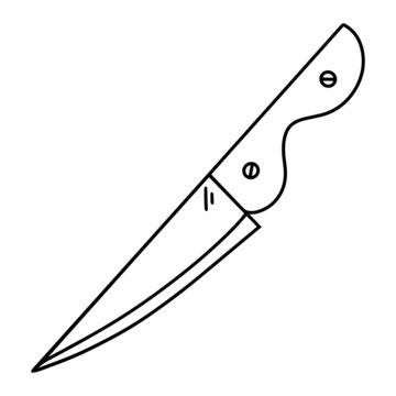 Kitchen knife vector icon. Hand-drawn illustration isolated on white background. Sharp chef's tool with steel blade, wooden handle. A simple culinary sketch, chopper for cutting meat, fish