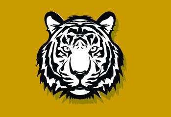 Tiger head, on a golden background