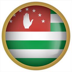 Obraz premium Abkhazia 3D rounded Flag Button Icon with Gold Frame