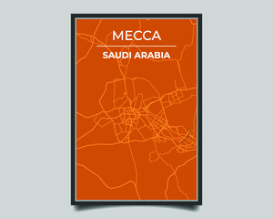 Mecca city. Map of largest city in the world vector for wall decoration, banner, background, texture. Modern deep blue and orange color. Vector graphic eps 10