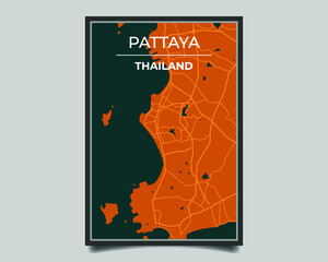 Pattaya city. Map of largest city in the world vector for wall decoration, banner, background, texture. Modern deep blue and orange color. Vector graphic eps 10