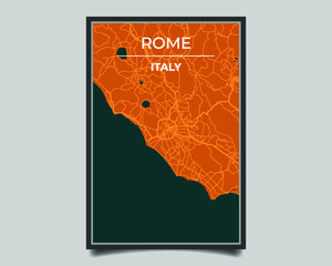 Rome city. Map of largest city in the world vector for wall decoration, banner, background, texture. Modern deep blue and orange color. Vector graphic eps 10