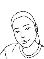 black and white of cute woman cartoon for coloring