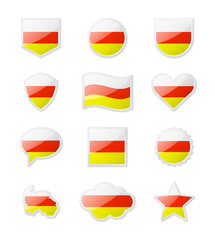 South Ossetia - set of country flags in the form of stickers of various shapes.