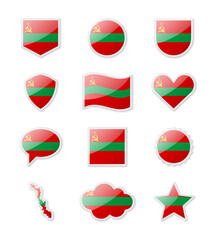 Transnistria - set of country flags in the form of stickers of various shapes.
