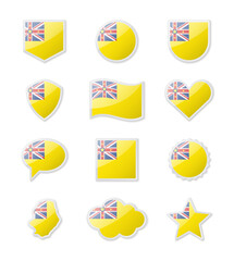 Niue - set of country flags in the form of stickers of various shapes.