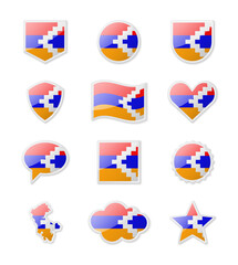Nagorno-Karabakh - set of country flags in the form of stickers of various shapes.