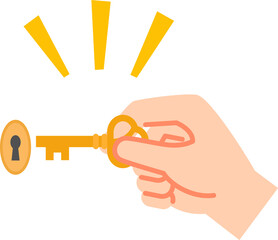 鍵を持った手と鍵穴