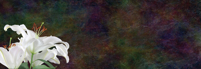 Lily Funeral Wake order of service invitation background banner - traditional dark respectful condolences theme rustic background with space for message
