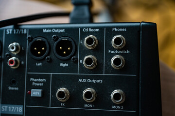 audio devices, sound engineering, mixer, mixing console, knobs and faders on the audio mixer