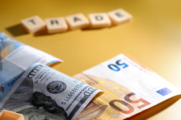 Banknotes on yellow background