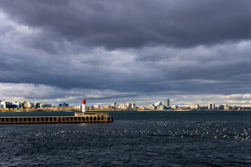 View of the Burlington Downtown from the Burlington Pier Canal Lighthouse