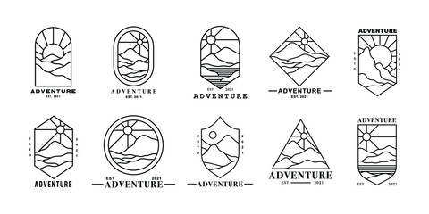 the badge set for adventure or outdoor logo. a logotype collection with landscape illustration. a template for labels, business logo, clothing design, etc.