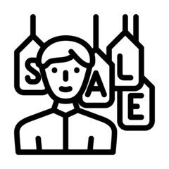 salesman shop season discount line icon vector. salesman shop season discount sign. isolated contour symbol black illustration