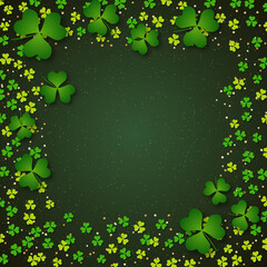 St.Patrick's Day green vector background with clover leaves
