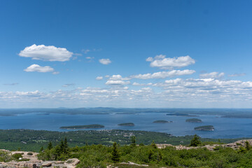 Fototapeta na wymiar View of the sea from the summit of Cadillac Mountain in Acadia National Park, Maine, USA